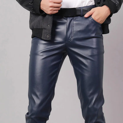 PU Leather Pants Men's Fashion Rock Style Night Club Dance Pants Men's Faux Leather Slim Fit Skinny Motorcycle Trousers