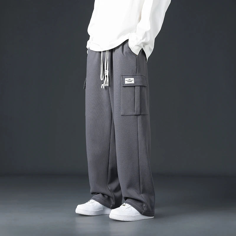 Mens Sweatpants Straight Fit Joggers for Sports and Streetwear Loose Oversized Drawstring Long Pants Men Multi-pocket Pants