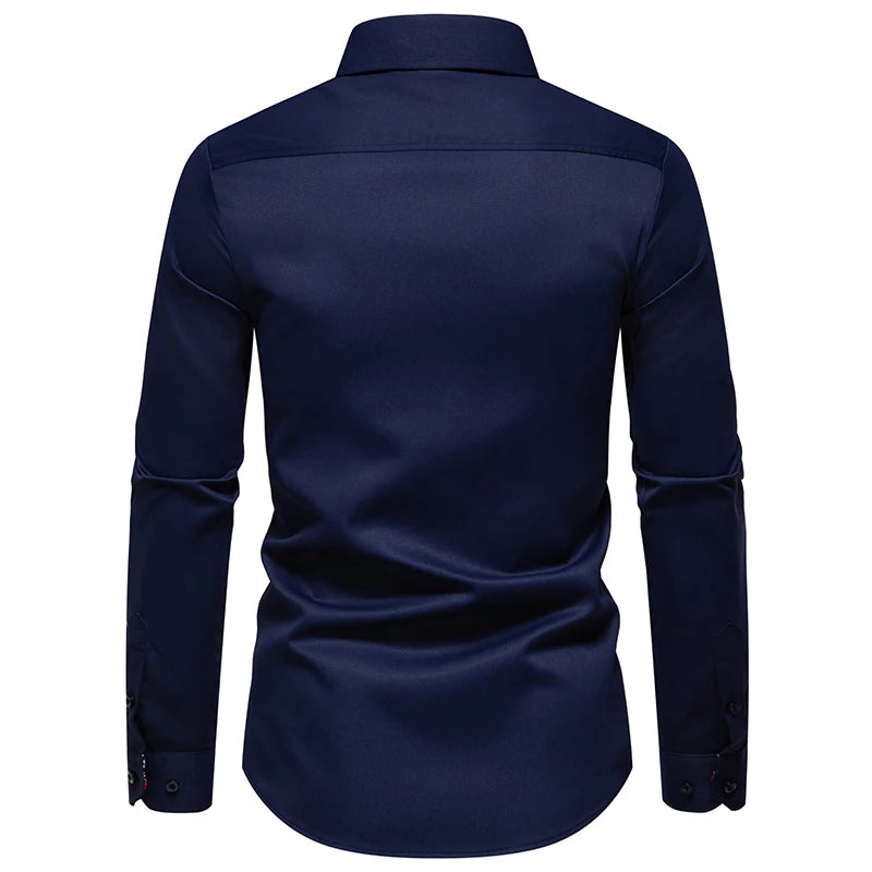 Men's fashion casual color contrast long sleeve shirt dating play business reception