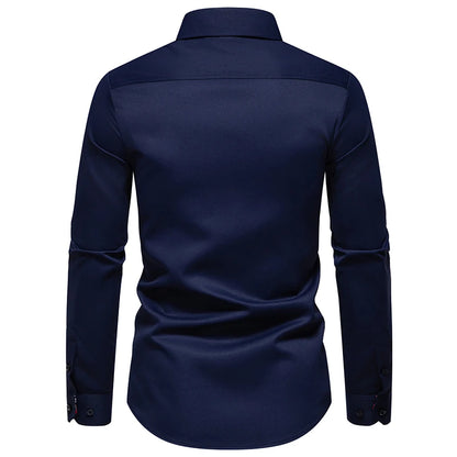 Men's fashion casual color contrast long sleeve shirt dating play business reception