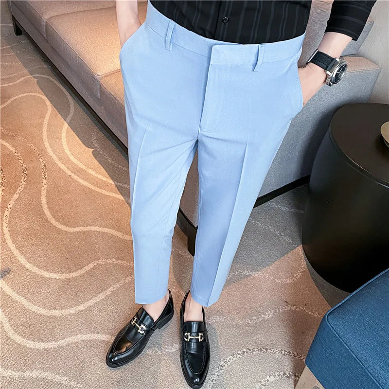 Dress Pants For Men High Quality Korean Luxury Clothing Drape Suit Pants Slim Fit Ankle Length Men's Formal Trousers All Match