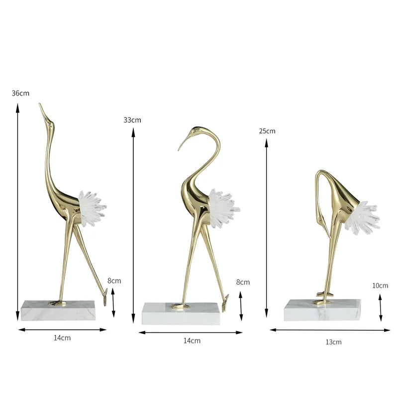 Crystal Crane Fairy Metal Sculpture Simulated Animal Handicraft Ornaments Handmade Bird Home Decoration Figurines