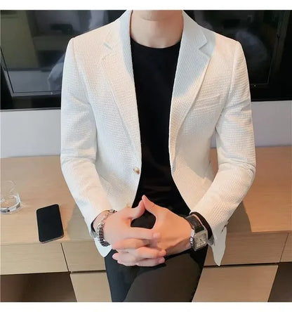 Men's Casual Suit Jacket High-end Solid Color Trendy Korean Style Business Attire Loose Fit Versatile For Autumn Winter