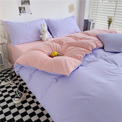 Simple Style 100% Washed Cotton Duvet Cover Queen King 3 Pieces Solid Color Bedding Set, 1 Quilt Cover and 2 Pillowcases, Purple