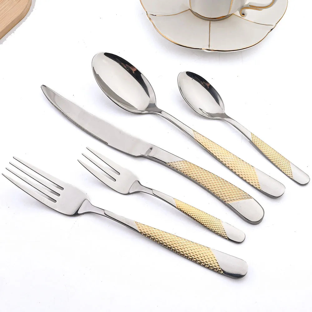 AJOYOUS 30Pcs Dinnerware Set Steak Knives Fork Tea Spoon Cutlery Set Stainless Steel Western Flatware Kitchen Tableware