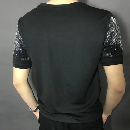 New Summer Men's T-Shirt Tiger Design Diamond Hot Drills Harajuku Sweatshirt Casual Cotton O-Neck Tops Short Sleeve Tee