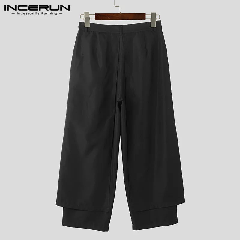 INCERUN 2024 Korean Style New Men's Trousers Pleated Layered Design Pantalons Casual Fashionable Loose Wide Leg Long Pants S-5XL