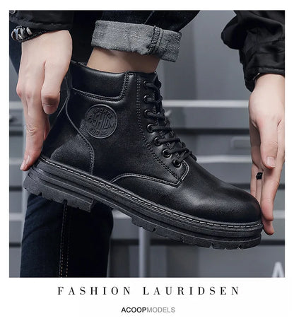 Men's Boots Autumn New High Top Workwear Boots British Style Korean Version Thick Soled Lace Up Anti Slip Warm Waterproof Boots