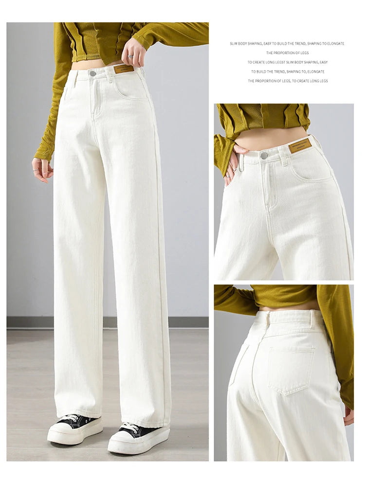 New Arrivals White Blue Denim Jeans For Women Straight Wide Leg Female Long Pants High Quality Trousers Four Season Mop Pants