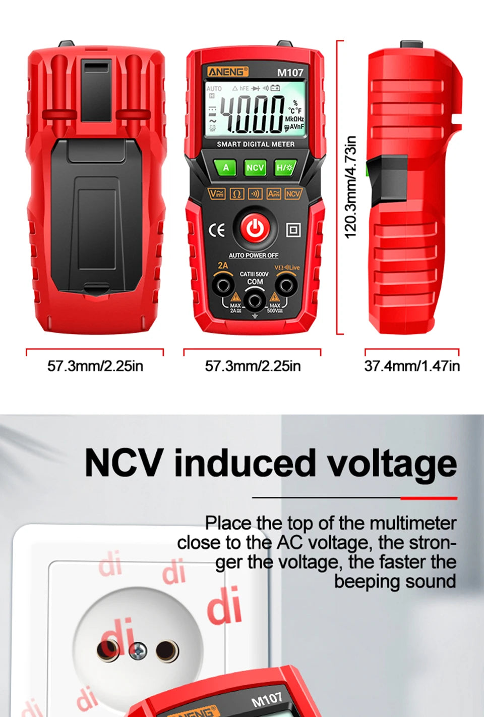 ANENG M107 Profesional Digital Multimeter 4000 Counts Auto Tester Digital Multimetre Testeur Electrique Mini Multímetro Test