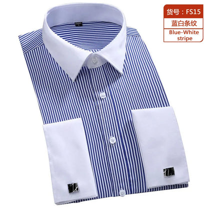 Men's Classic French Cuffs Social Dress Shirt Formal Business Standard-fit Long Sleeve Wedding Party Office Work White Shirts