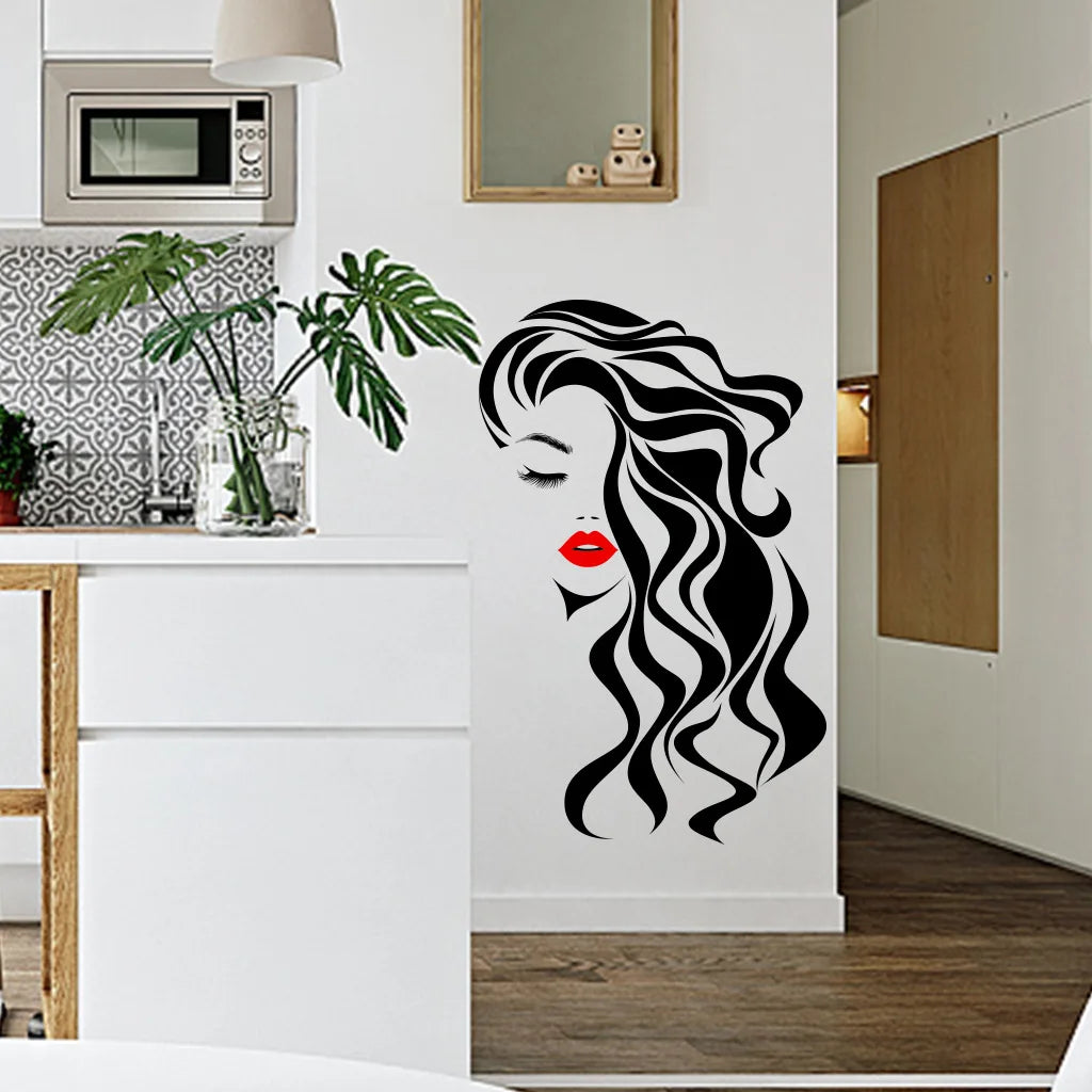 Beauty Female Face Wall Sticker Decal Beauty Studio Wallpaper Cosmetic Makeup Wall Art Sticker Mural Removable Salon Decoration