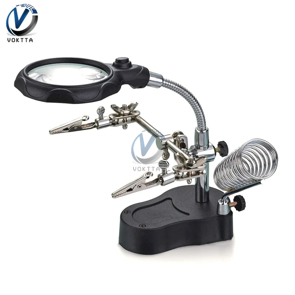 Portable Soldering Iron Station LED Magnifying Glass Soldering Iron Stand Rework Station Desktop Magnifier Soldering Repair Tool