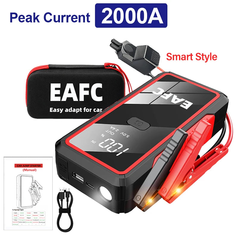 Démarreur de saut de voiture 2000A/1200A/600A, démarreur de batterie de voiture, chargeur de batterie externe Portable 12V, dispositif de démarrage d'urgence automatique Booster