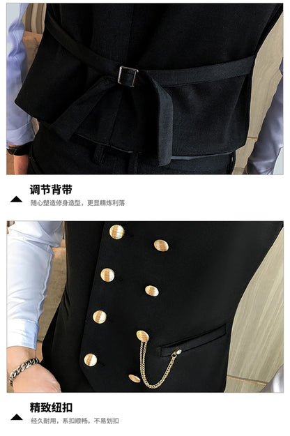 2025 Latest Style Double Breasted Men Suit Vest Gold Button Slim Fit Formal Groom Wedding Vest Streetwear Sleeveless Vest Jacket