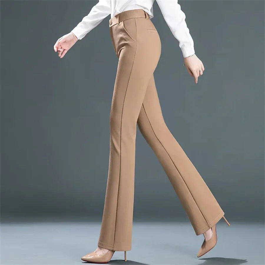 Office Flare Suits Pants High Waist Slim Casual Ol Strecth Pantalones Women New Elegant Straight Calcas Classic Formal Trousers