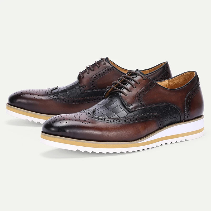 New Men's Business Leather Shoes Fashion Summer Lace-Up Blue Black Hand Carved Wedding Shoes  Office Oxford Shoes