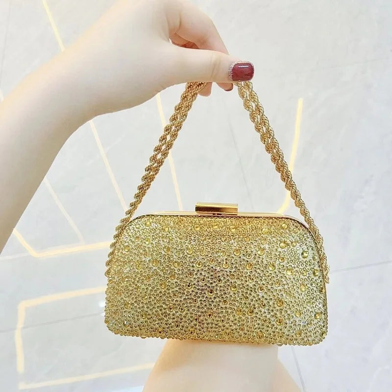 Women's Dinner Wedding Bag Studded Diamond Shoulder Crossbody Sequin Clutch Bag