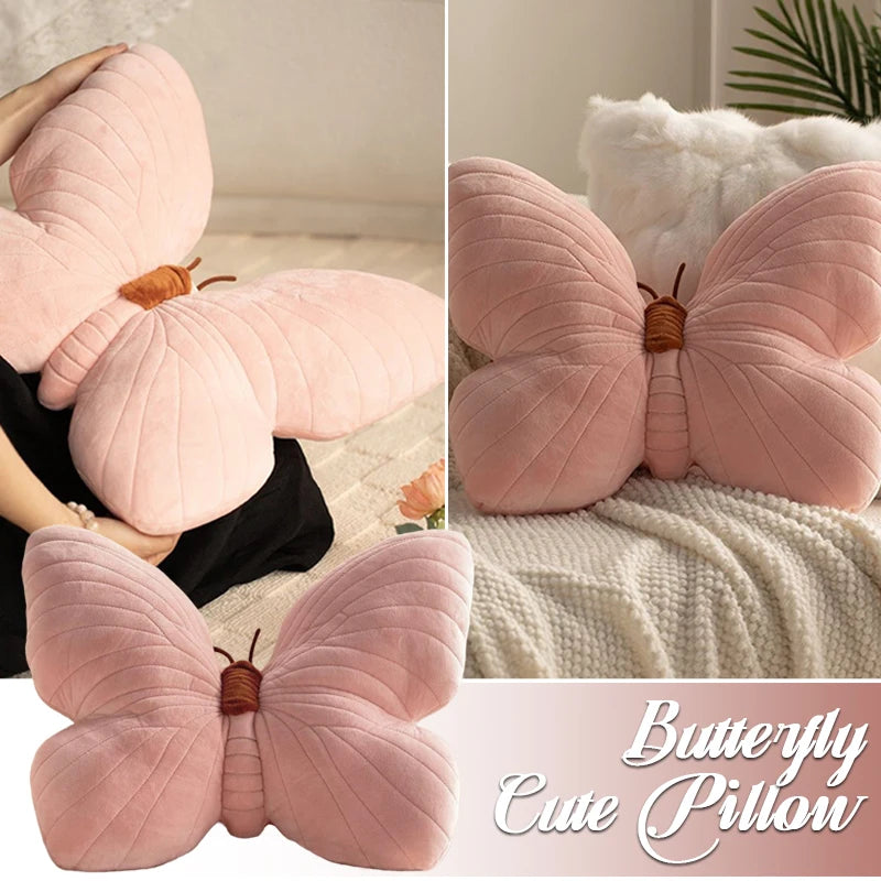 Butterfly Pillow Throwing Pad Short Plush Cushion Cute Girl Pink Toy for Bedroom Sofa Home Decoration Home Textile Cushion