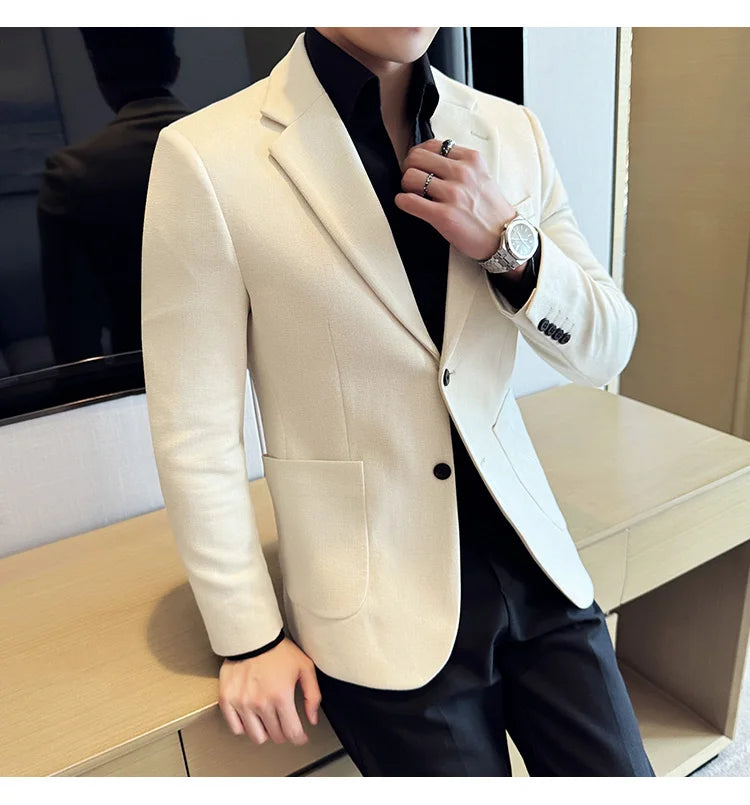 Suede Blazer Men's Fashionable Slim Fit Suit Jacket High-quality Single Breasted Business Dress Formal Jacket Blazer Hombre