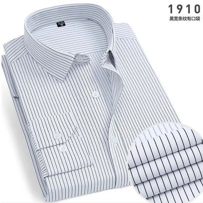 Men's long-sleeved shirt Business casual non-ironing plaid stripes slim fit spring summer autumn high quality tooling office