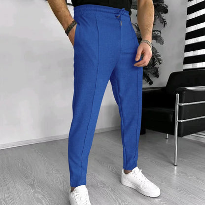 Men's Pants, Street Ruffled Solid Color Casual Waffle Pants, Four Seasons Travel New Breathable Loose Fitness Jogging Pants 2024