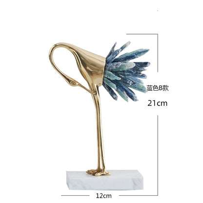 Crystal Swan Brass Body Luxury Crafts Home Living Room House Bedroom Interior Accessories Nordic High-end Animal Art Decorations