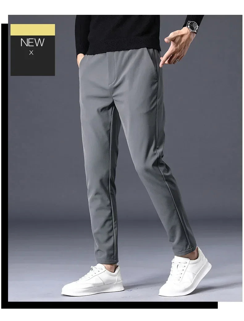 Spring Summer Thin Men's Business Casual Pants High Elastic Jogger Slim Straight Korean Brand Trousers Clothes Black Gray Blue