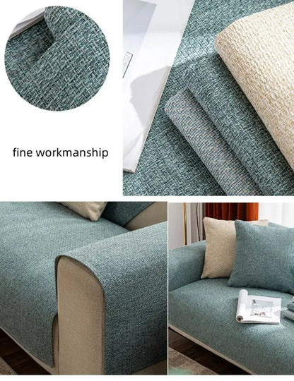 Linen Solid Color Sofa Mat  Simple Anti Slip Four Seasons Universal Seat Sleeve Living Room Modern Dustproof Protector Cover