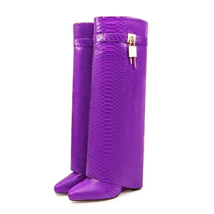 2024 European and American Style Fish Scale Leather Side Zipper Lock Knee High Skirt Boots Women's Fashion Banquet Boots