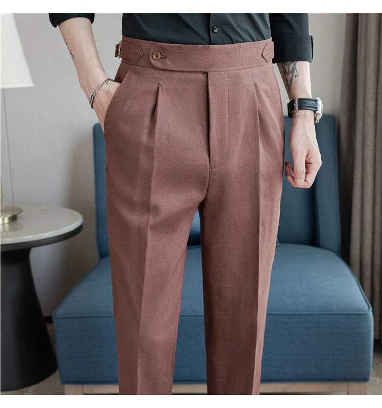 Men's Summer Pants Fashion Naples Cotton&Linen Breathable Dress Pants For Men All Match Casual Straight Men's Trousers Formal