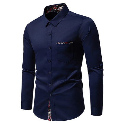 Men's fashion casual color contrast long sleeve shirt dating play business reception