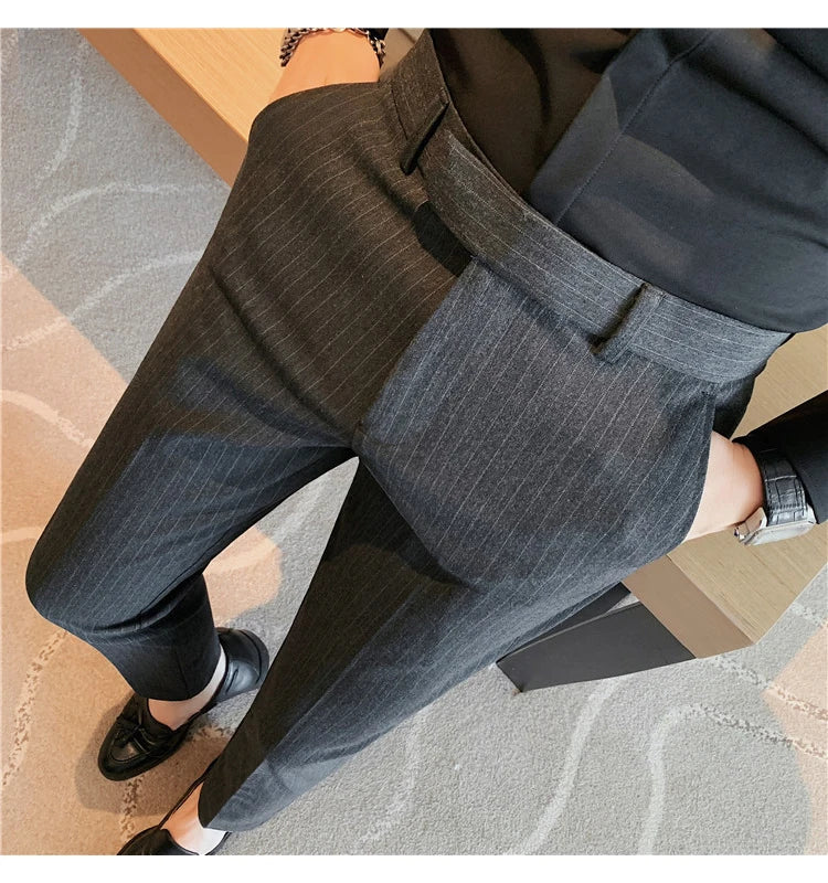 British Style Striped Slim Fit Suit Pant Men Business Casual Simple Dress Pants High Quality Social Wedding Party Trousers 38-28