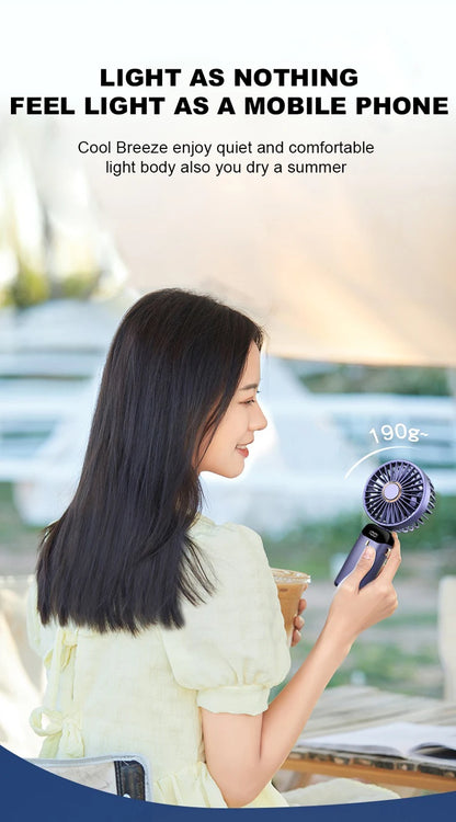 LED mini digital display electric fan, foldable stand supports USB charging, and multiple gears can be adjusted.