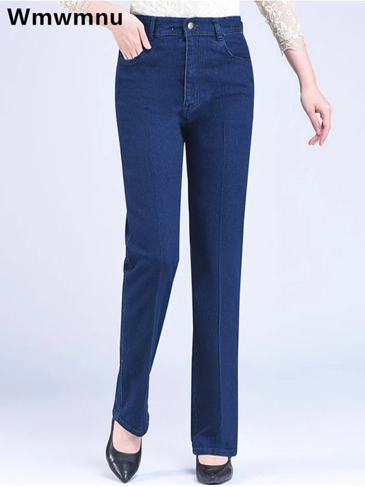 Plus Size 28-38 Straight Jeans Women Casual High Waist Classic Denim Pants Mom Baggy Stretch Kot Pantolon Wash Vintage Vaqueros