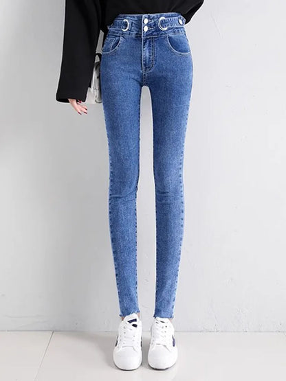 Korean Chic High Waist Pencil Jeans Women Skinny Streetwear Stretch Denim Pants Spring Fall Slim Vintage Casual Kot Pantolon New