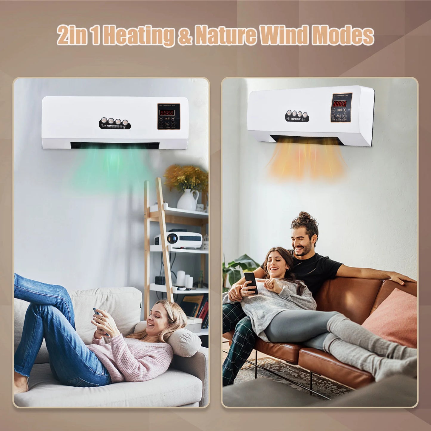 2in1 Portable Air Conditioner and Electric Heater for Room Heating and Cooling Fan with Timing Function Remote Controller