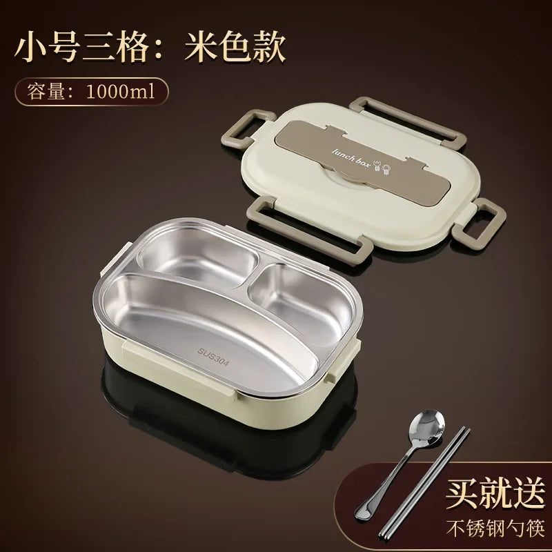 304 stainless steel compartment insulated lunch box office worker students sealed portable bento Microwae Heating food container