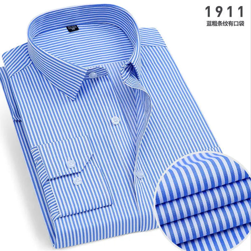 Men's long-sleeved shirt Business casual non-ironing plaid stripes slim fit spring summer autumn high quality tooling office