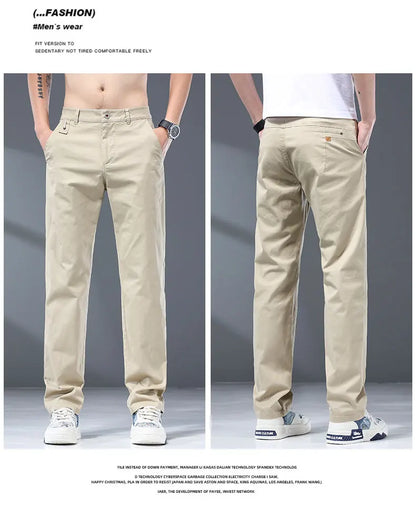 Thin Men's Casual Pants Highly Elastic Comfortable Stretch Cotton Straight Trousers  Loose Fashion Summer Clothes 3-colors