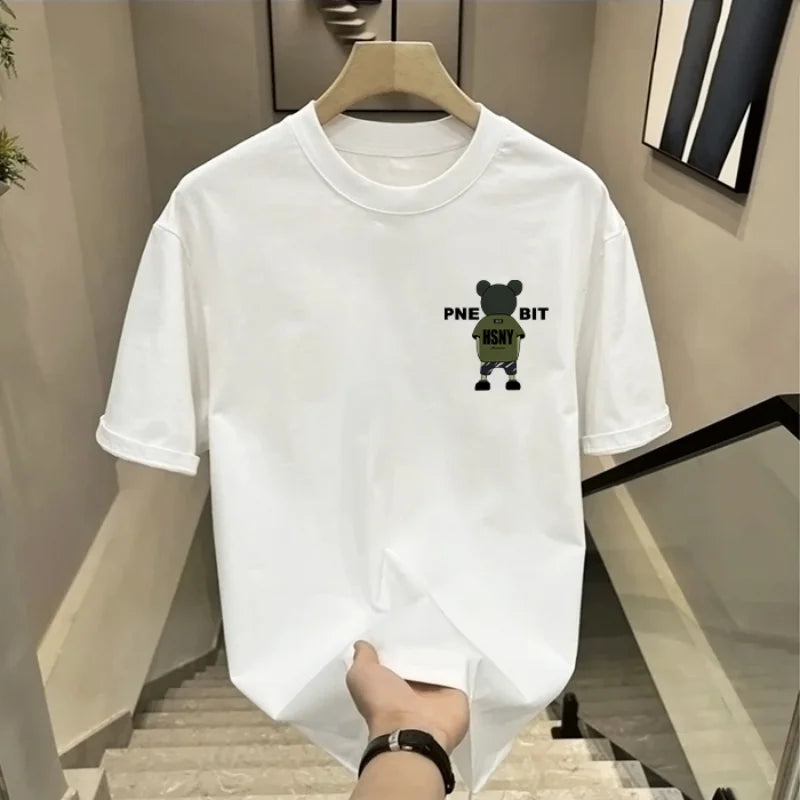 High-quality Men's Clothing Summer New Heavy Cotton Short-sleeved T-shirt Signature Printing Men's and Women's Same Trendy Top