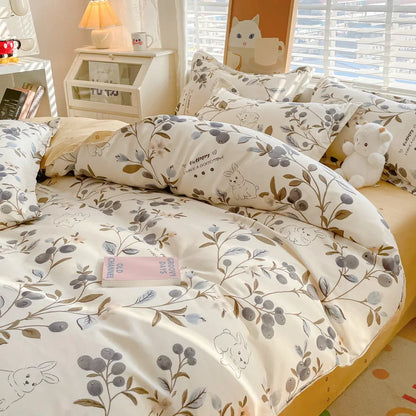 Cute Home Comforter Bedding Sets Washed Cotton Duvet Cover Flat Bed Sheet Set Twin Full Queen King Size Bed For Girls Couple