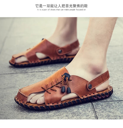 New In Sandals for Men Outdoor Beach Flats Breathable Casual Normal Leather Casual Anti Slip Designer Replica Summer Sandals