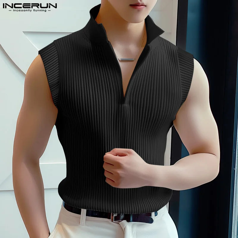 2024 Men Tank Tops Solid Color V Neck Sleeveless Summer Streetwear Male Vests Fitness Fashion Casual Men Clothing S-5XL INCERUN