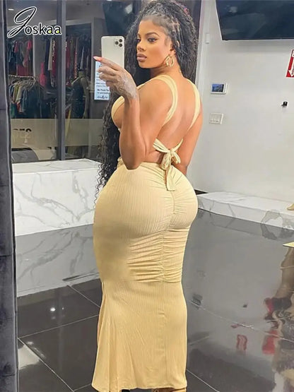 Joskaa Sexy Bandage Cross Hollow Maxi Dress Women  V-Neck Backless Backless Elegant Party Dresses Birthday Clubwear Summer 2024