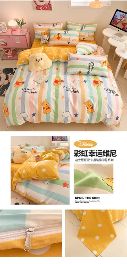 Toy Story Lotso Buzz Lightyear Alien Mickey Stitch Pooh Bear Fun Cartoon Printed Cotton Sheets and Quilt Covers Three Piece Set