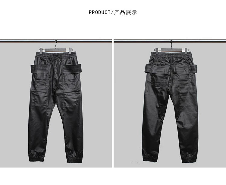 2023 Waxy Coating Punk Hip Hop Cargo Pants Mens Multi-pockets Motorcycle Techwear Functional Joggers Street Casual Trousers