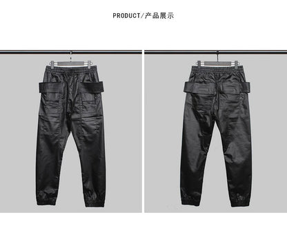 2023 Waxy Coating Punk Hip Hop Cargo Pants Mens Multi-pockets Motorcycle Techwear Functional Joggers Street Casual Trousers