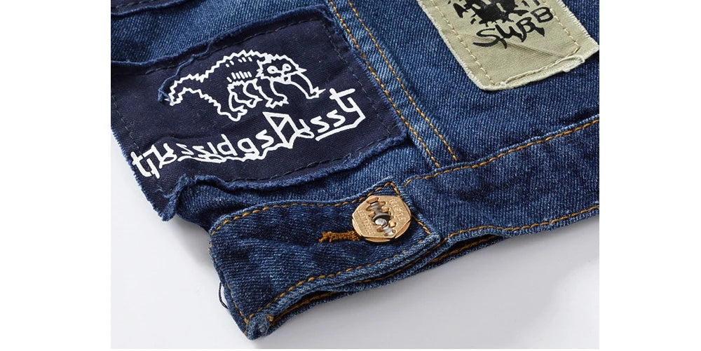 Summer Men's Lightweight Denim Vests Fashion Hip Hop Streetwear Jeans sleeveless Jacket Male Punk Party patch Denim Waistcoats