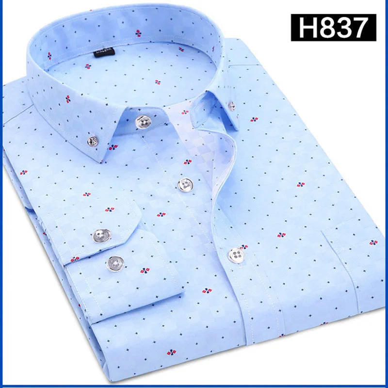 Quality Long Sleeve Mens Floral Plaid Casual Shirts Regular Fit Thin Summer Light Weight Social Work Business Dress Shirt